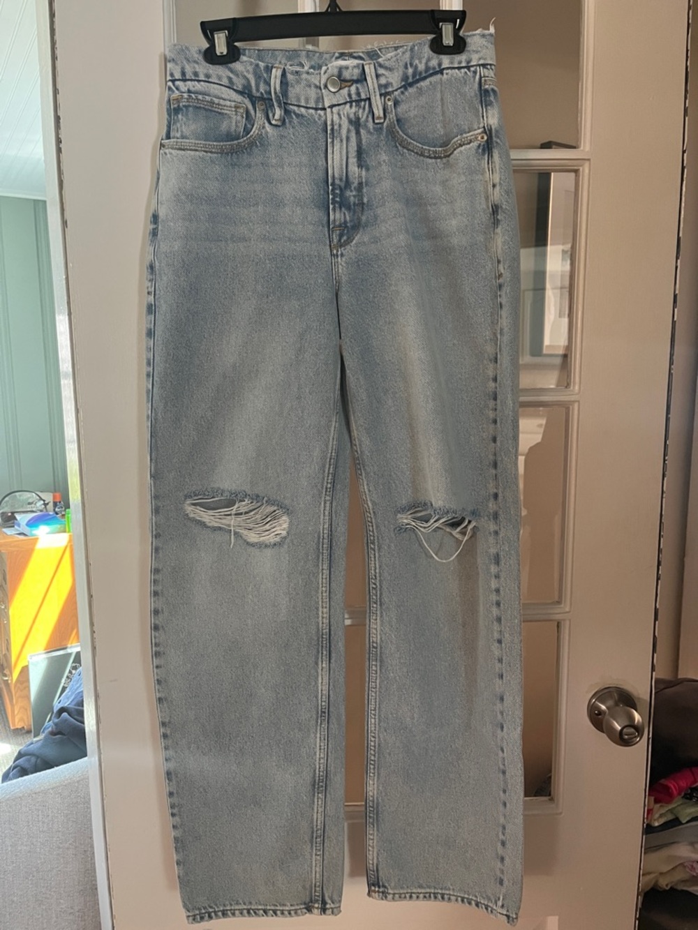 Good American 90’s Inspired Light Blue Distressed High-Rise Jeans